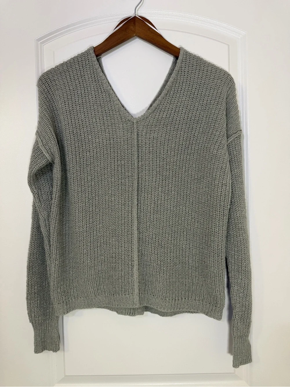 Hippie Rose Gray‎ Knit Cardigan V Neck Button Sweater Coastal Academia Size S